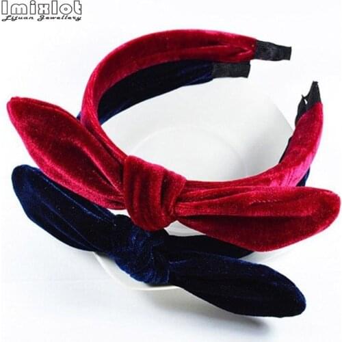 Rabbit Ears Velvet Solid Wide Bow Headband Hair Hoop Fashion Ladies Polka Dot Hair Band For Girl Women Hair Accessories