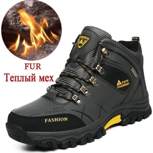 OLOMM Brand Mens Winter Snow Boots Warm Quality Waterproof Leather Sneakers Outdoor Mens Hiking Boots 39-47 DD-133