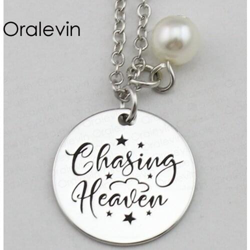CHASING HEAVEN Inspirational Hand Stamped Engraved Charm Creative Pendant Chain Necklace Handmade Jewelry,10Pcs/Lot, #LN2418