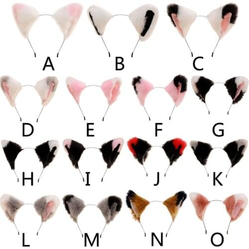 Gradient Color Block Faux Fur Animal Headband Plush Kitten Wolf Ears Hair Hoop Anime Maid Lolita Halloween Party Cosplay Costume