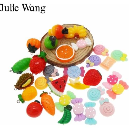 Julie Wang 20PCS Resin Fruit Vegetables Candy Slime Randomly Mix Charms Pendants Jewelry Necklace Bracelet Accessory Phone Decor