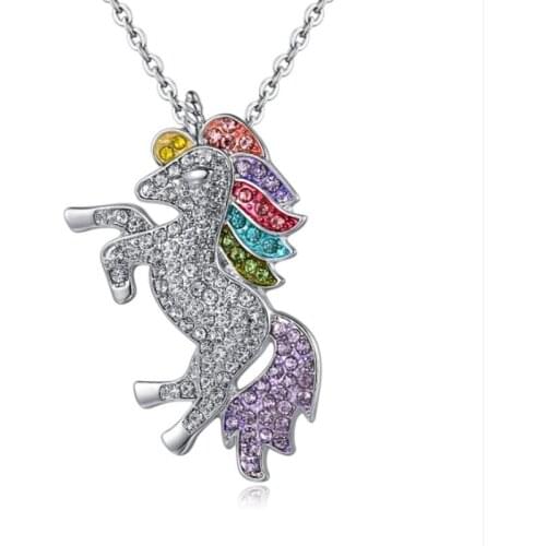 New Unicorn Pendant Childrens Day Color Pony Necklace 925 Silver Jewelry for Party Decoration Birthday Wedding Supplies Gifts