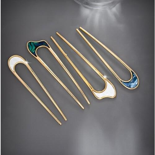 Fashion Hair Accessories Metal U Shape Hair Stick For Women Silver Gold Color Elegant Shell Enamel Hairpin Female Headwear New