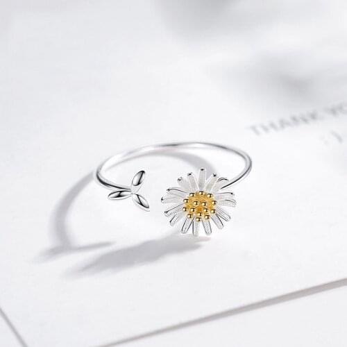New Silver Color Daisy Flower Rings for Women Adjustable Size Rings Fashion Wedding Jewelry Anillos Mujer