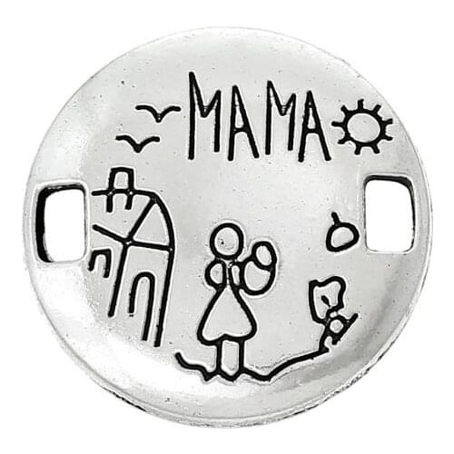 DoreenBeads Connectors Findings Round Silver Color Message Carved 22.0mm Dia,50 PCs