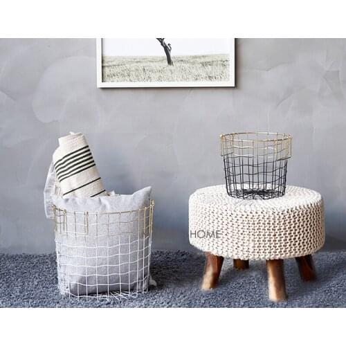 Modern Design Double Gold Color Metal wire Storage Basket with handle, Loft Dirty clothes laundry bag, home organizer basket 1PC