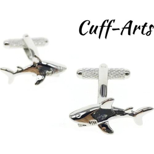 Cuffarts Fashion Cufflinks Shark Tie Clip Cuff Links Men Silver Jewelry Design Cufflinks High Quality C10043