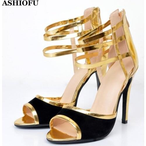 ASHIOFU Hot Sale Handmade Ladies High Heel Sandals Party Prom Summer Shoes Daily Wear Casual Evening Fashion Sandals Shoes XD093