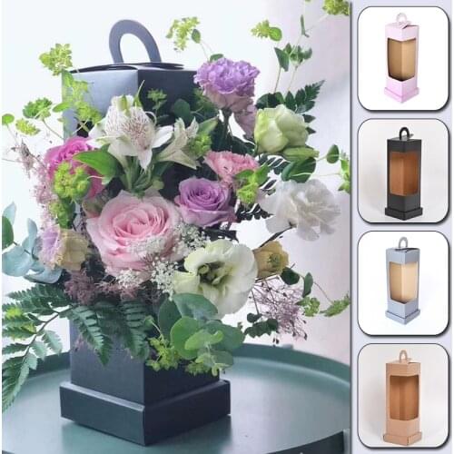 Open Window Flower Handle Box Waterproof Flower Packaging Bags Flower Folding Handbag Hanging Gift Bags