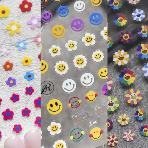 1pc Colorful Cool Smile Nail Sticker Rainbow Cloud Cute Image Quality 3D Engraved Nail Art Decorations Flower Nail Decals Design