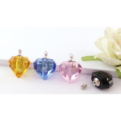 3PCS Heart Crystal Vials perfume bottle fashion necklace jewelry pendant name on rice charms Pendants