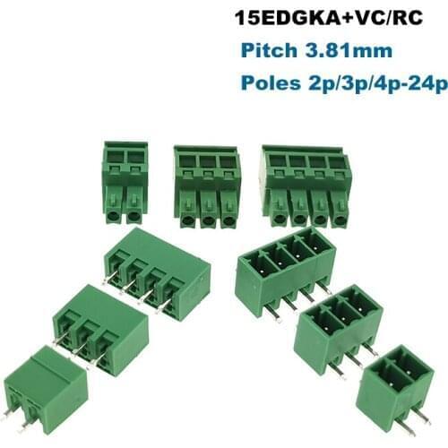 50/30Sets Pluggable PCB Screw Terminal Block Pitch 3.81mm Connector 15EDGKA+VC/RC Male Female Morsettiera 2~10Pin Bornier