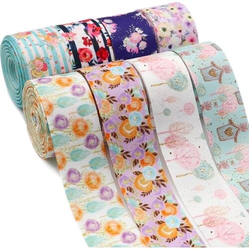 5 Yards 1.5'' 38MM Flowers Printed Grosgrain Ribbons For Hair Bows DIY Handmade Materials Y2020122302
