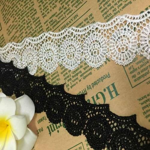 Free Shipping 3.5cm Water Soluble Sewing Lace Trim For Bridal Dress Embroidered White Lace Ribbon Appliques Black Lace Fabric