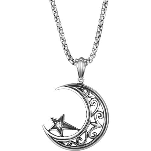 BONISKISS New Trendy & Charm Lovers Crystal Stainless Steel Stund Necklaces Beauty Jewelry For Women Silver Color Moon Aretes