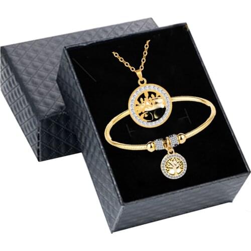 316L stainless steel crystal zircon hollow tree of life bracelet necklace set wedding non-fading jewelry set