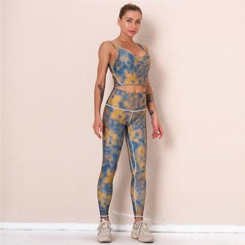 Printing Padded Bra Matching Printing Trousers Set Women Casual Sportswear Slim Tracksuit Fitness Clothing Sports Wear