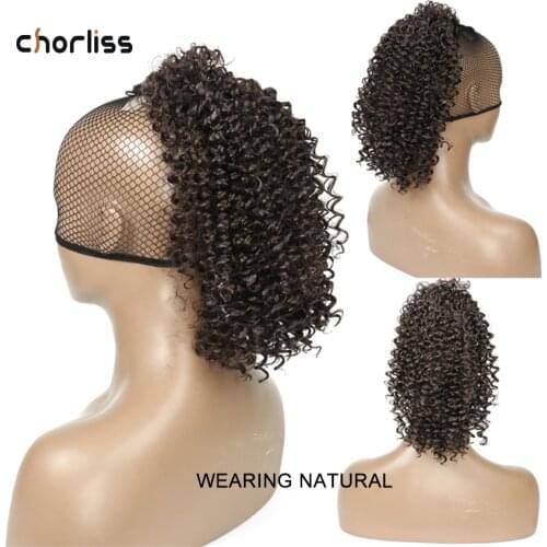 Chorliss 8inch Synthetic Kinky Curly Ponytail Afro Short Drawstring Hair Extension Bun Hair Puff Short Wrap Chignon For Women