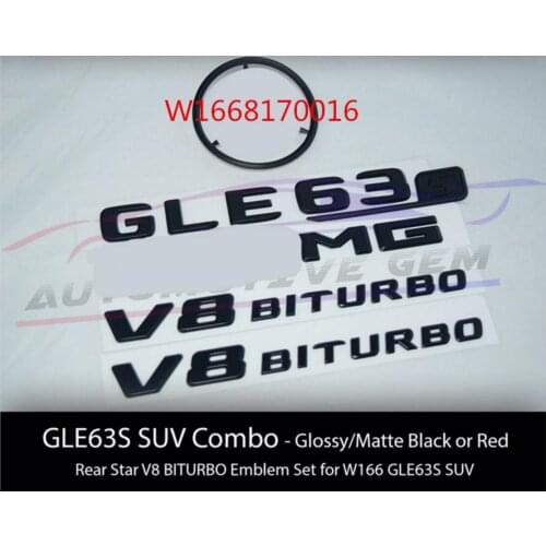 GLE63S SUV AMG V8 BITURBO Rear Star Emblem Black Badge Combo Set for Mercedes W1668170016