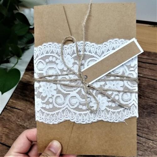 Hot sale wedding invitation card kraft paper invitation card with printed inner paper and lace and twine