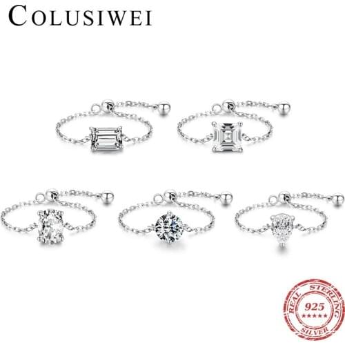 Colusiwei Classic 925 Sterling Silver AAA Zirconia Link Chain Geometric Adjustable Rings for Women Multiple Style Rings Jewelry