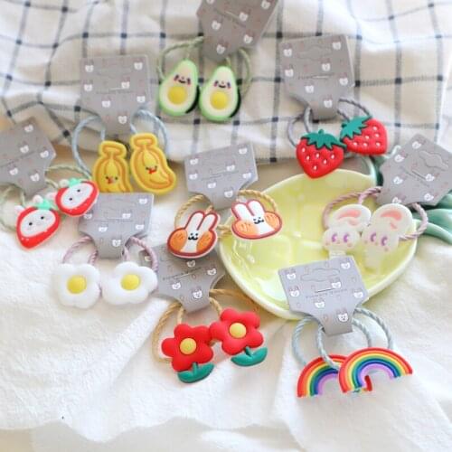 2PCS New Cute Cartoon Fruit Rainbow Children Ropes Girls Accessories Princess Headwear Baby Headdress Kids Elastic Hair Bands