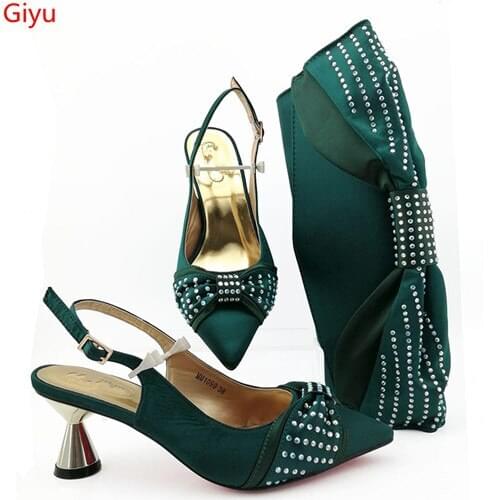 Doershow beautiful green Italian Shoes With Matching Bags African Women Shoes and Bags Set For Prom Party Summer Sandal!SBZ1-32