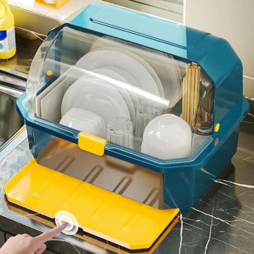 Kitchen Tableware Drainer Box Household Chopsticks Bowls Dish Drain Cup Holder with Lid Dish Rack Plastic Cupboard Storage Box