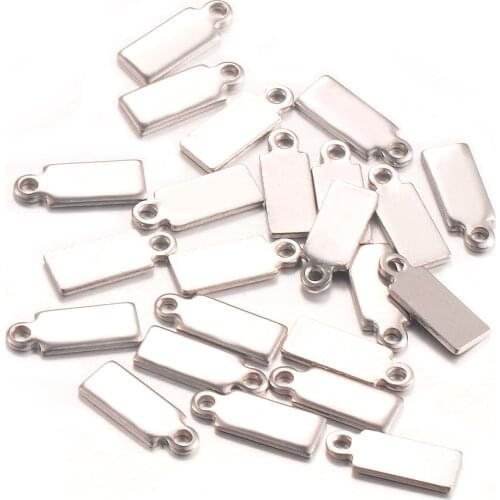 4x10mm of 50pcs Silver Tone Stainless Steel Small Rectangle Tag for Logos DIY charms jewelry finding Not Turn Off Color