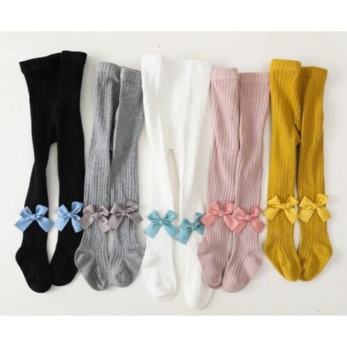Cute Bowknot Tights For Girls Autumn Winter Cotton Knitted Toddler Baby Girl Tights 0-10 Yrs High Waist Children Pantyhose