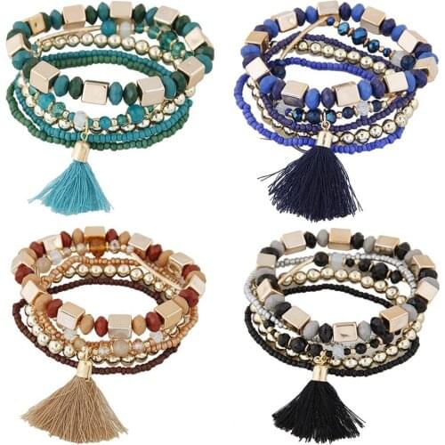 Bracelet Bohemian Style Retro Resin Girls Multilayer Bead Bracelet for Graduation
