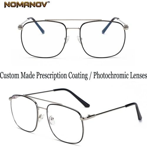 Fashion Oversize Double Bridge Frame Custom Made Prescription Optical Lenses or Photochromic Gray / Brown Lenses 0 -0.5 -1 To -6