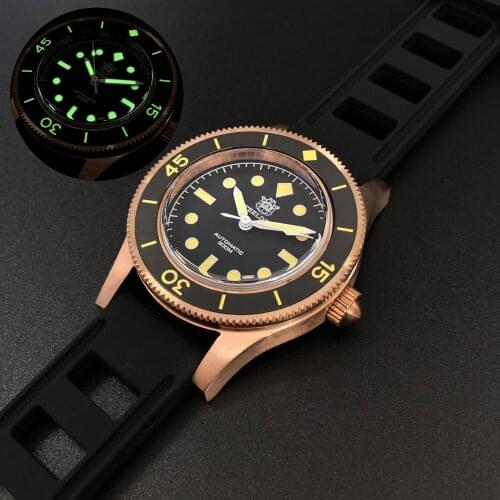 Men dive wrist watch,STEELDIVE bronze mens automatic mechanical watches 300m waterproof wristwatch Switzerland C3 luminous clock