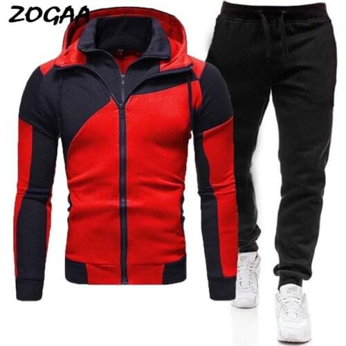 ZOGAA Sets Men Hot Sale All-match Casual Sport Mens Suit Zipper Stitching Trousers Top Pants Warm Two Piece Tracksuit Sweatsuit