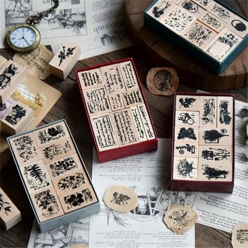 Mosaic Set Wood Stamps DIY Wooden Rubber Stamp Rose Flower Letters Diary Craft Card Stamps Set For Scrapbooking