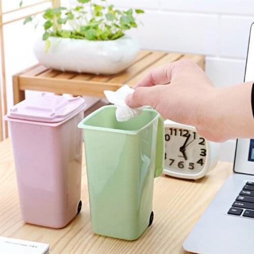 Mini Desktop Trash Can Plastic Waste Bins With Lid Desk Organiser Multifunctional Pen Holder Home Office Supplies Clean Desk