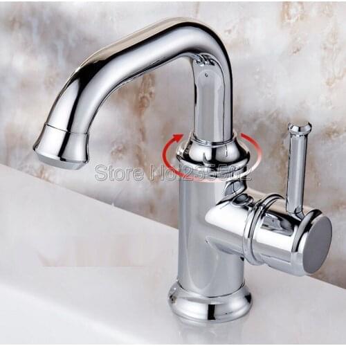Polished Chrome Brass Swivel Spout Bathroom Sink Vessel faucet Basin Mixer Tap Lsf330