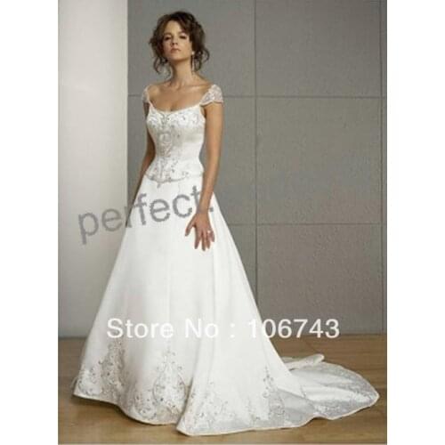 Поло 2021 Gown free Shipping Hot Sale Fashion Maid of Honor Cap Sleeve Embroidery Party Pageant Custom Bespoke Wedding Dresses