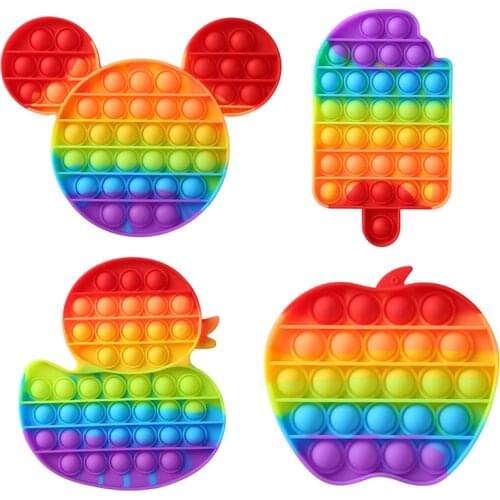 Rainbow Push Bubble Fidget Toys Animal Shape Adult Stress Relief Sensory Toy Soft Squishy Bubble Anti Stress Toy Autism Needs