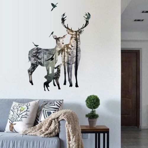 Christmas Elk Family Pattern Self-adhesive Wall Stickers Room TV Sofa Kitchen Background Xmas Home Decoration