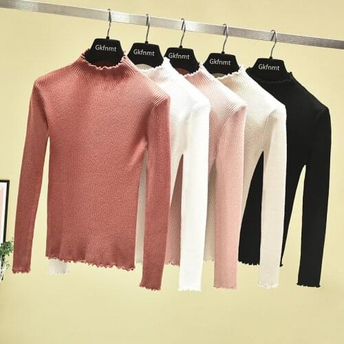 Sweater Turtleneck Ruched Pullover Korea Winter Tops 2020 Women Warm Cashmere Sweater Autumn Winter Female Chic Sweater Pink