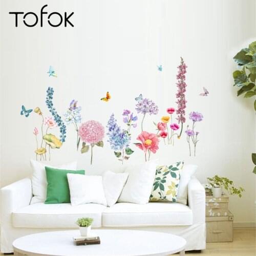 Tofok Plant Flowers Bouquet DIY Wall Sticker Decoration Pastoral Style Home Nursery Decoration Living Room Bedroom Mural Decals