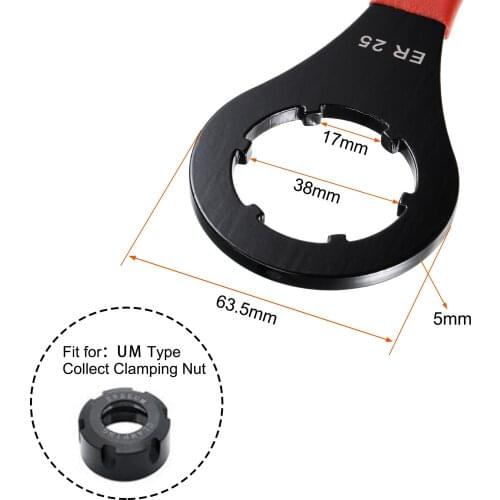 Uxcell O-Type Collet Chuck Wrench Spanner for ER25 Lathe Clamping Nut with Red Non-slip Handle 2pcs