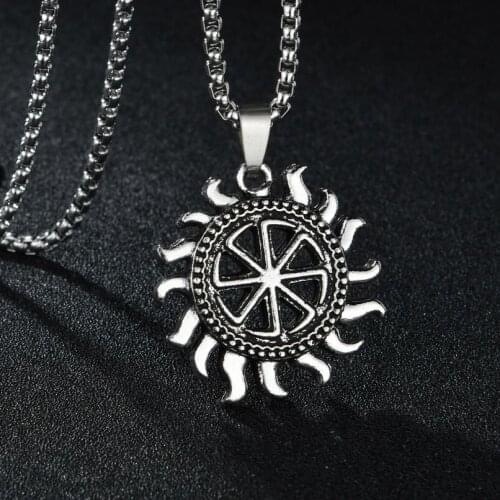 Hiphop Stainless Steel Chain Norse Mens Pendant Necklace Slavic Amulet Pagan Solar Symbol Wheel For Men Women Jewelry