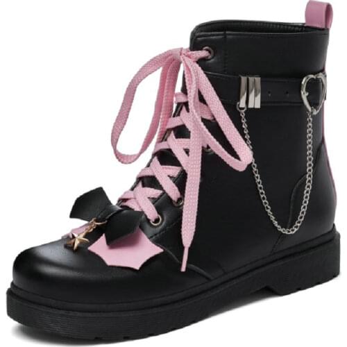 ZawsThia Japanese JK Lolita Cute Girls Shoes Cosplay Sweet Kawaii Lace-up Flats Womens Winter Ankle Martin Boots Plus Size 34-43