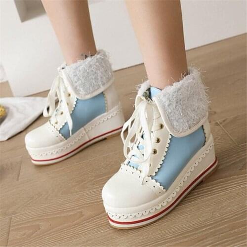 PXELENA 9 Candy Colors NEW 2021 Fall Spring Women Wedge High Heels Platform Ankle Boots Ruffles Cosplay Shoes Large Size 34-48