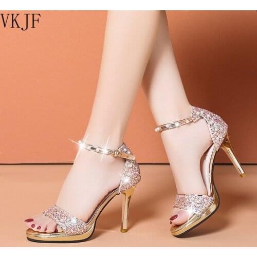 2021Summer Fashion Sandals Shoes Woman Pumps Peep Toe Gold Silver Heels Pearl Wedding Shoes for Women Bride Stiletto High Heels