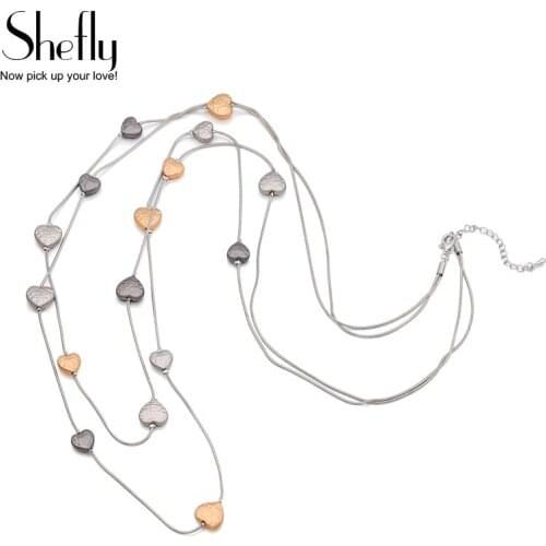 Women Sweater Chain Long Necklace Gold Color Heart Beads Charms Fashion Necklaces Jewelry 2019 Statement collar mujer