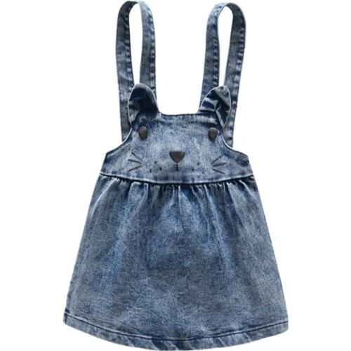 2019 spring, summer and autumn new skirt cat face print girl denim strap dress