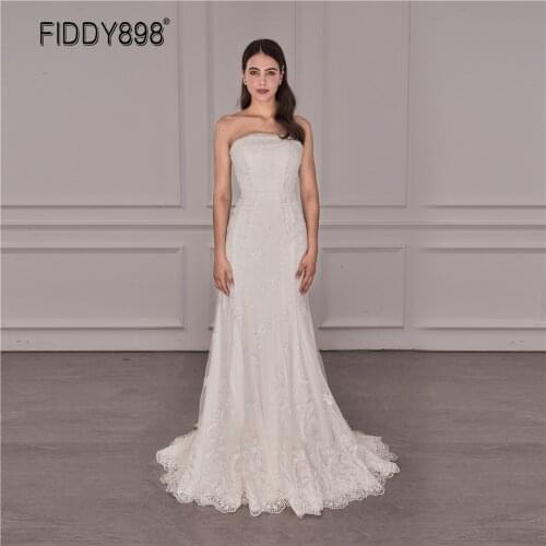 Elegant Mermaid Wedding Dress 2020 Strapless Bride Gown for Women Bridal Dresses Vestidos De Novia Suknie ślubne